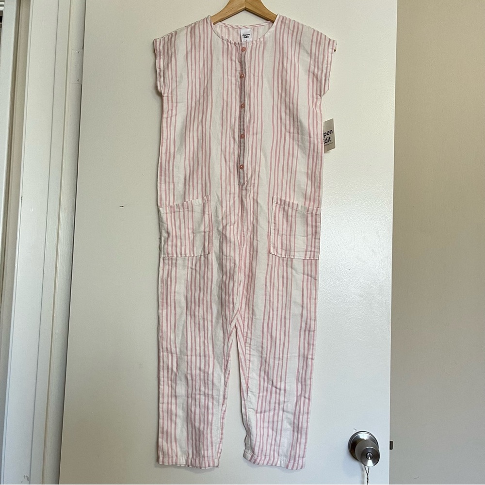NWT Open Edit Nordstrom Kids Girls Organic Cotton Striped Jumper Jumpsuit Size 8